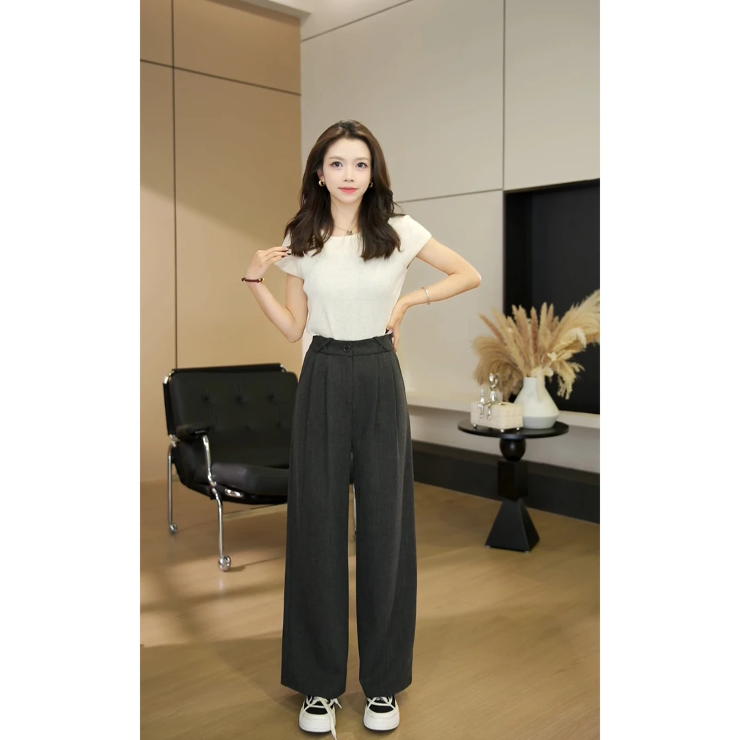 【现货】春季新款高腰百搭简约宽松休闲直筒休闲裤-YJ0225