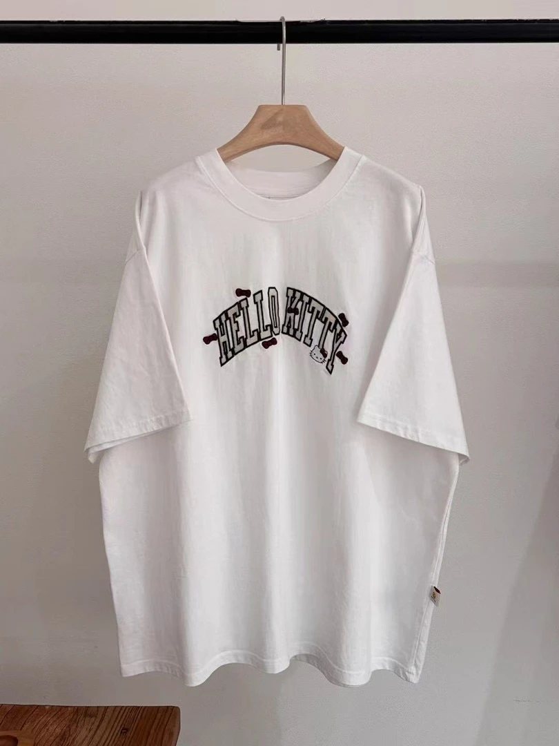 皇冠【皇冠HELLOKI】刺绣重工大版休闲百搭宽松数码印花半袖T恤