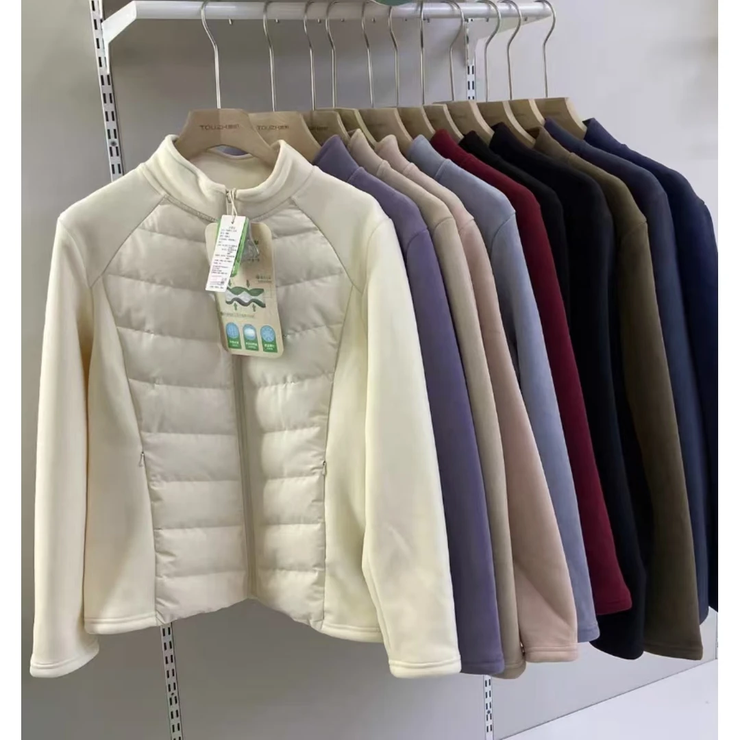 新款女大童拼接绒绒立领休闲外套2586