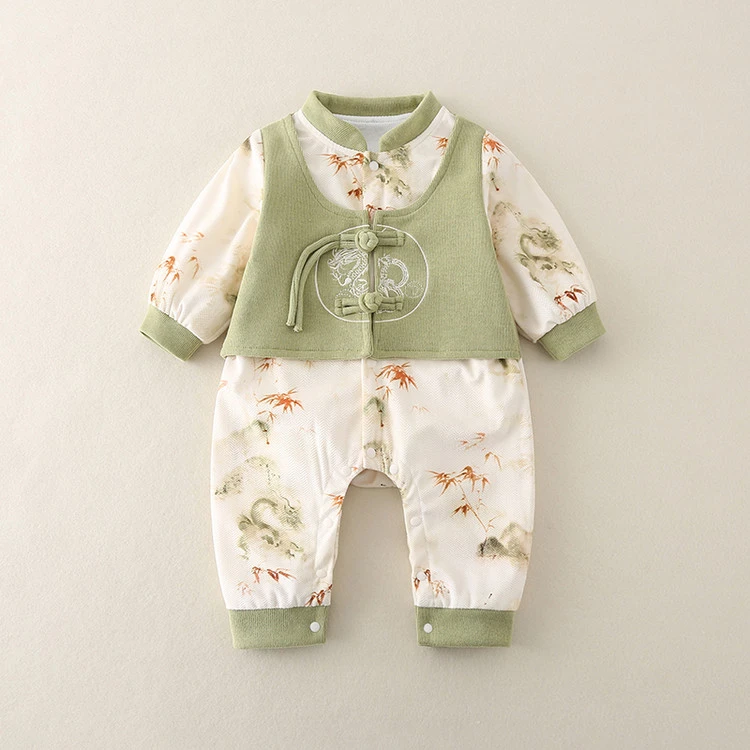 婴儿春秋连体衣服新年唐装哈衣百天周岁宴抓周国风汉服双层外出服