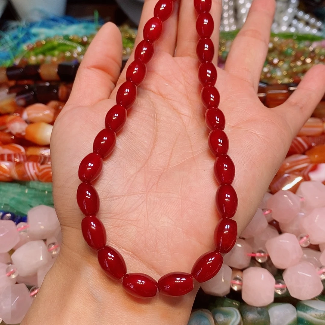 玛瑙/玉髓散珠鸽血红玛瑙米珠一条8✖️12mm