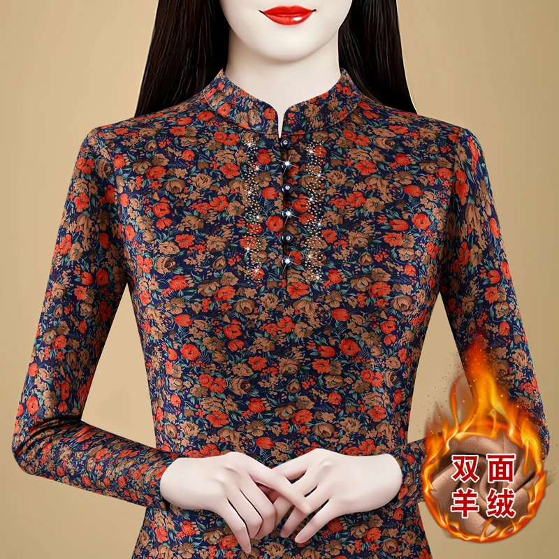 2025秋冬新款长袖半高领双面保暖羊绒3D立体印花修身气质小衫