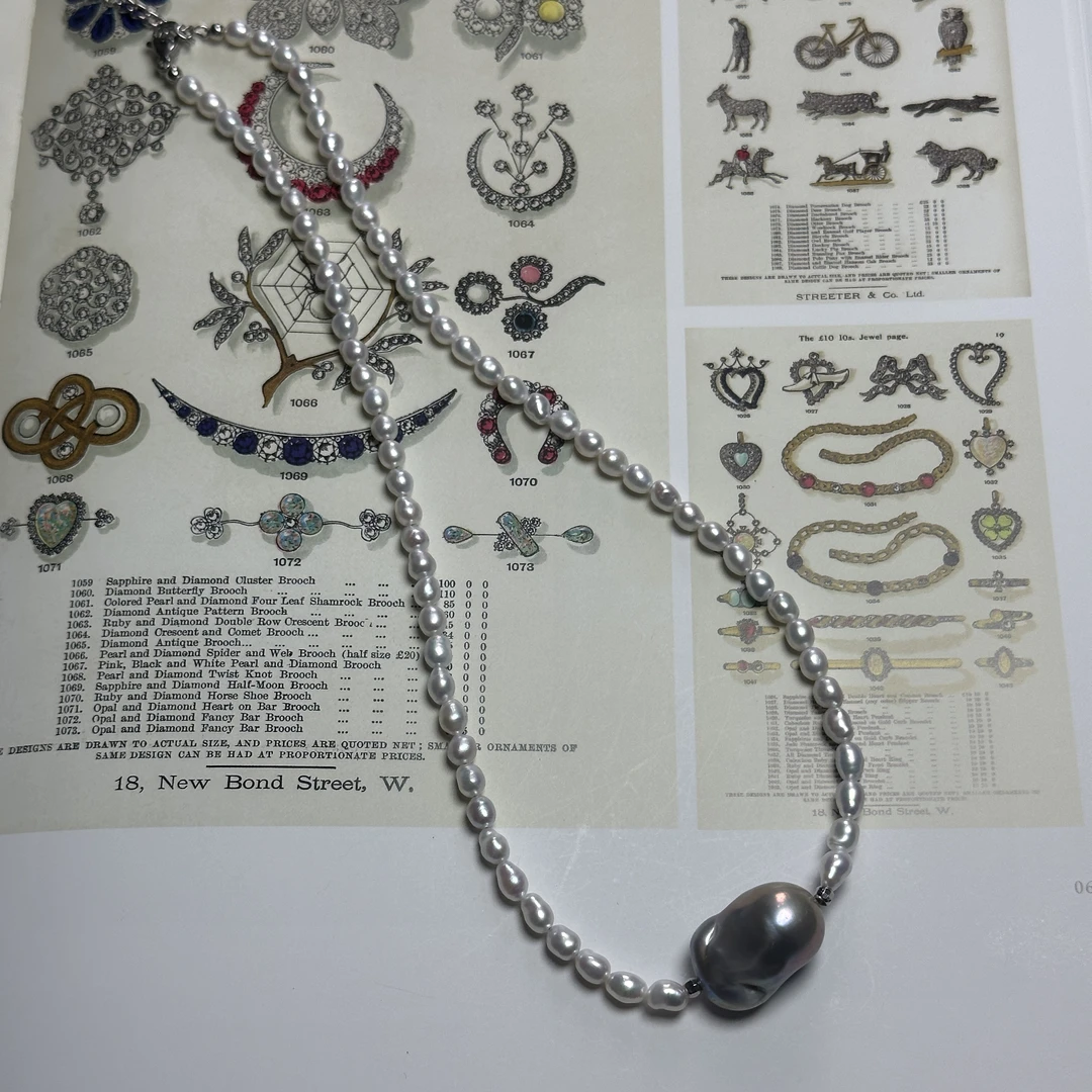 珍珠项链  日本银灰炫彩巴洛克坠子项链 ZB251179