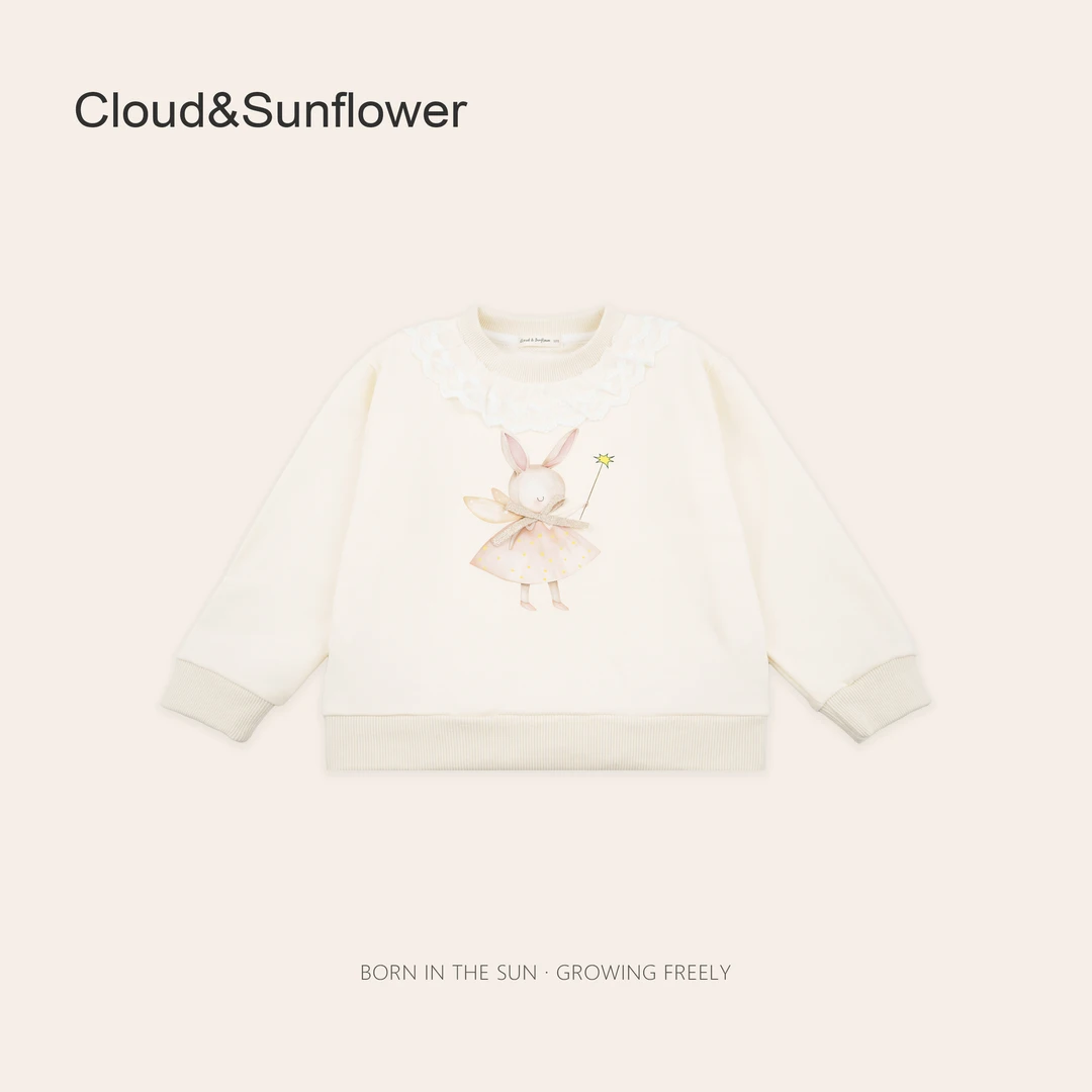 女童春季小兔子翻领蕾丝花边休闲卫衣251100