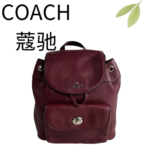 95新 COACH/蔻驰 酒红双肩包G25106397底长20X22