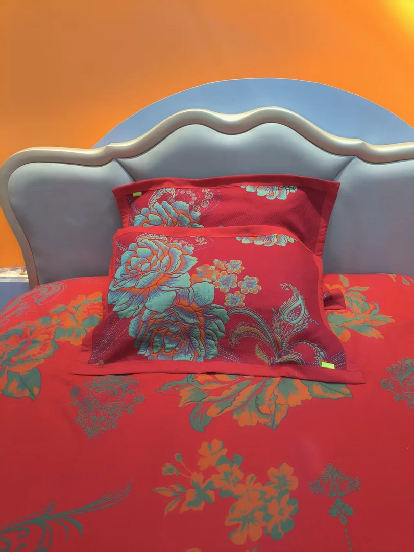 点翠红牡丹枕巾一对52*78大尺寸