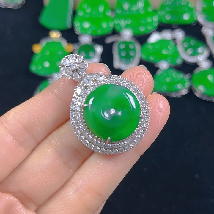 翡翠银S925镶嵌吊坠(不含链)