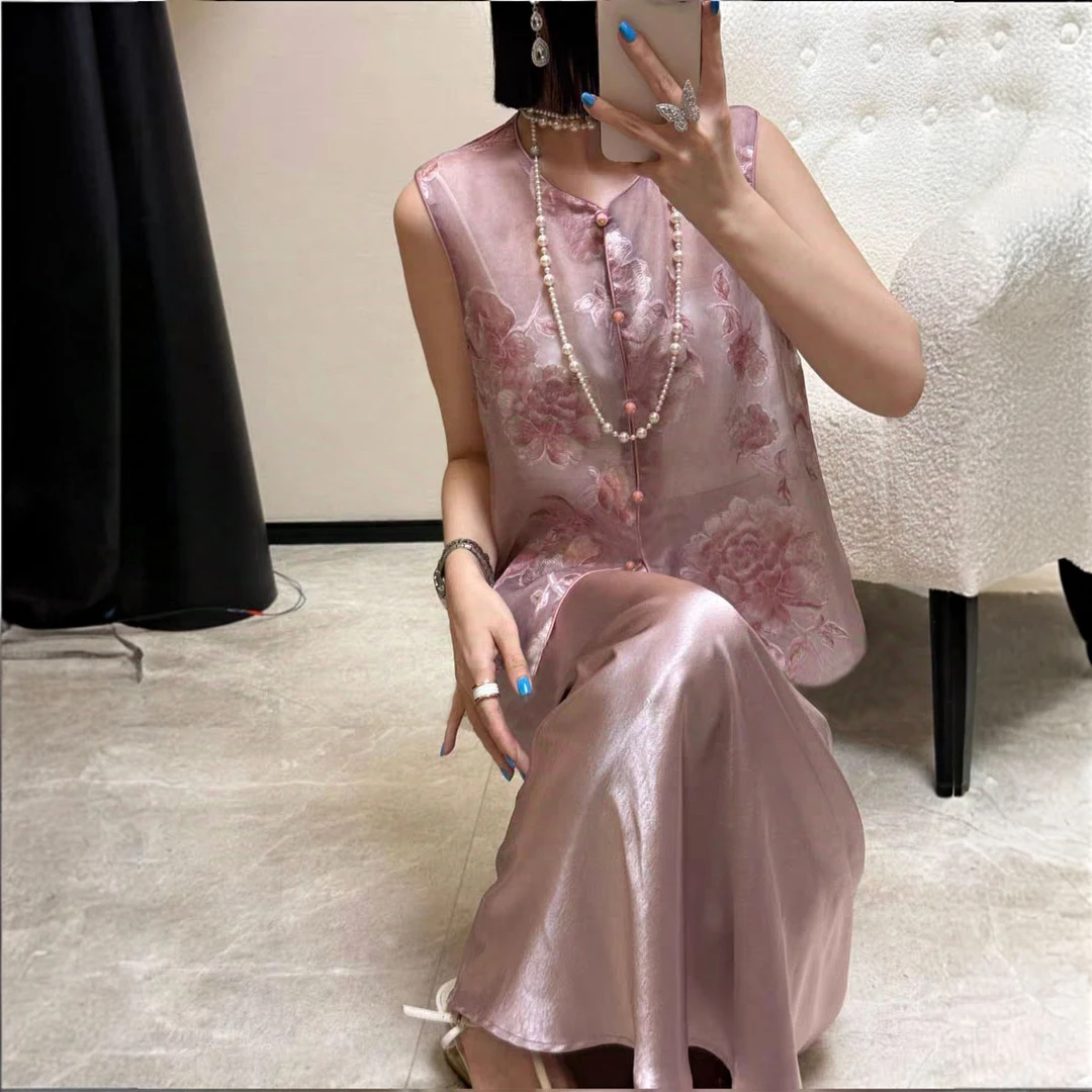 《董太推荐》中国风V领牡丹花桑蚕丝夏季百搭马夹马甲