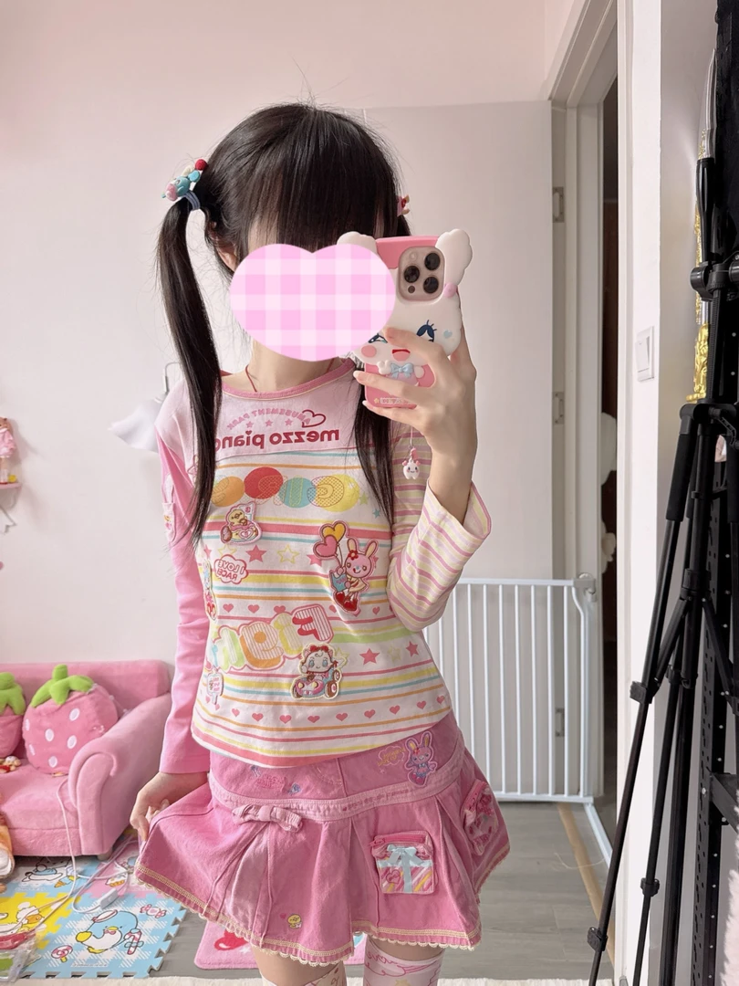 女儿服长袖上衣条纹印花刺绣秋冬打底衣LO娘内搭MEZZOPIANO复刻