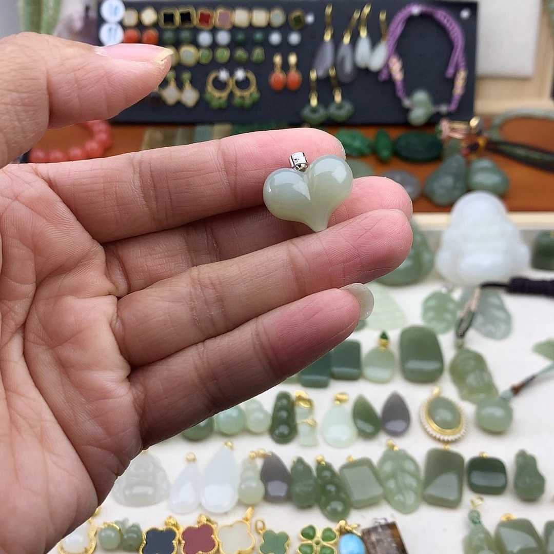 和田玉银S925镶嵌吊坠(不含链)