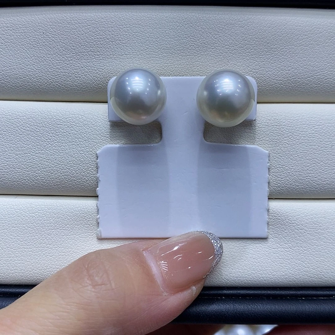 18K金镶嵌海水珍珠耳饰12到13点位澳白