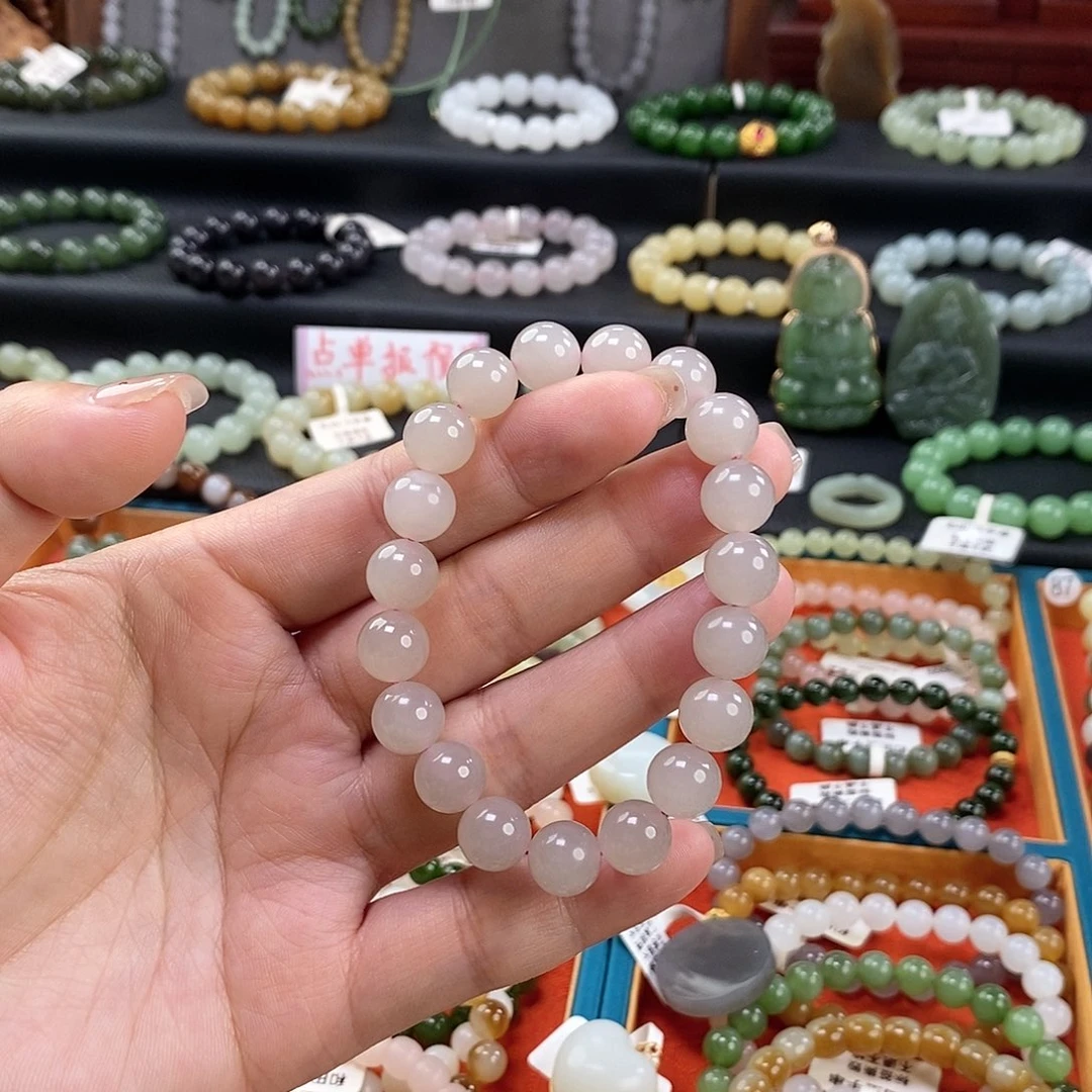 和田玉手链 10MM未镶嵌藕粉