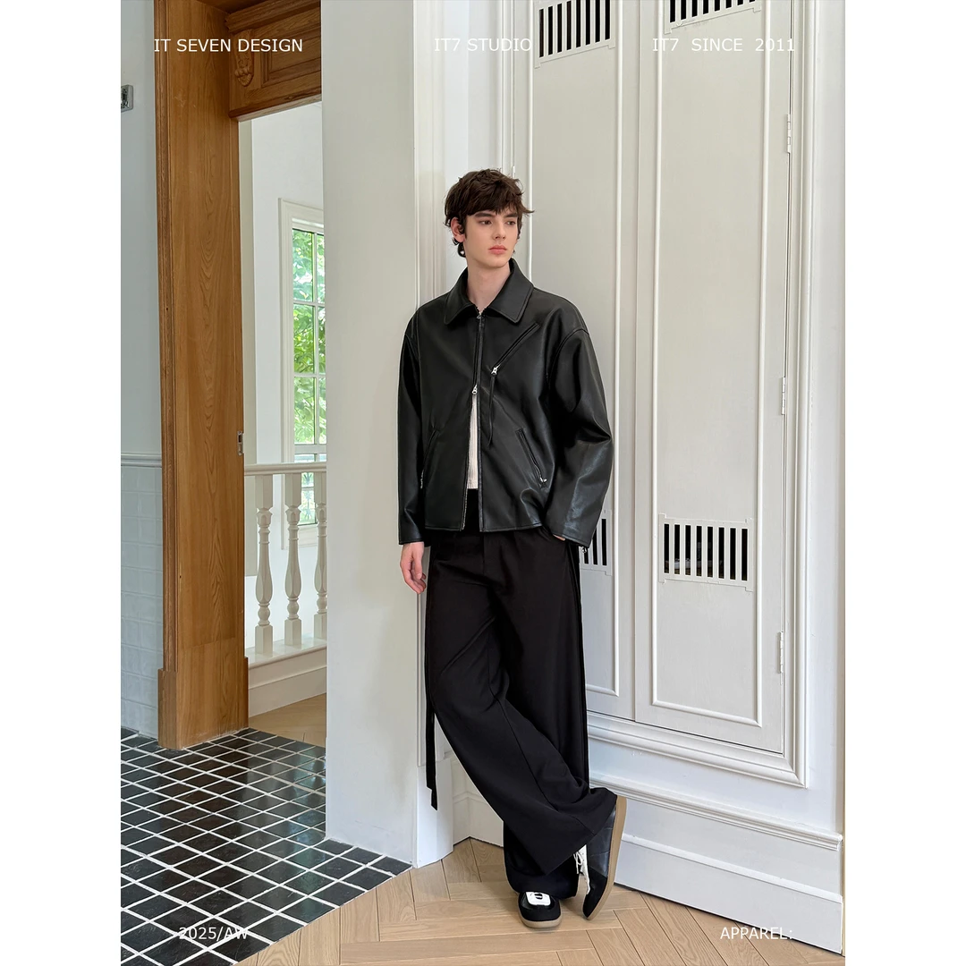 it7「虚拟来电」个性街头宽松双头拉设计皮衣夹克外套