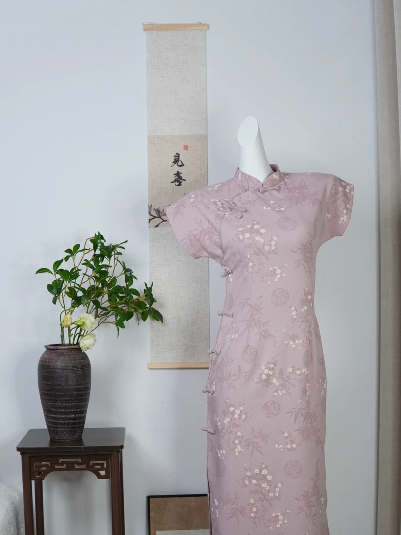 【夏花】新款新中式古法改良中国风复古中长旗袍（衣长约110）偏大