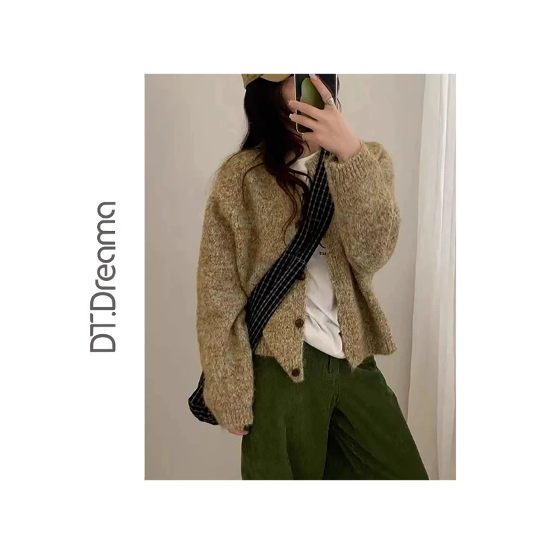 女秋季新款韩系温柔花线软糯慵懒风针织开衫宽松气质显瘦毛衣外套