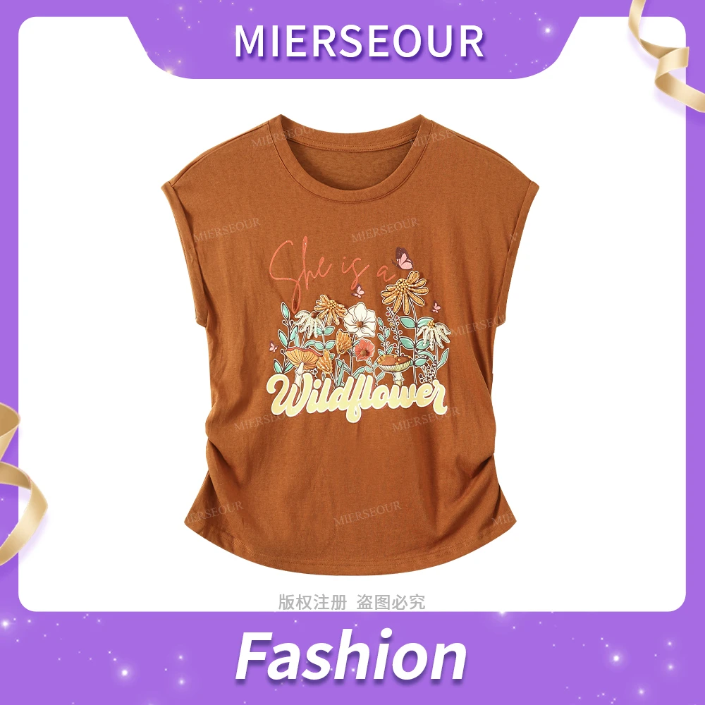 【美式小雏菊】时尚印花褶皱设计T恤短袖6627-