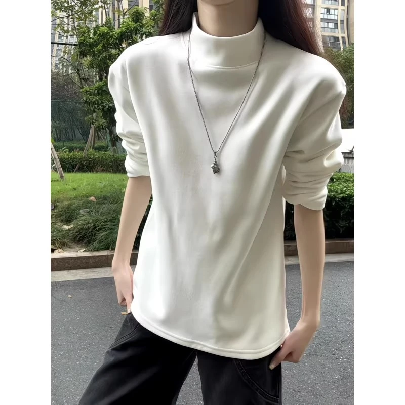 重磅德绒保暖半高领长袖T恤男款cleanfit潮牌休闲宽松内搭打底衫