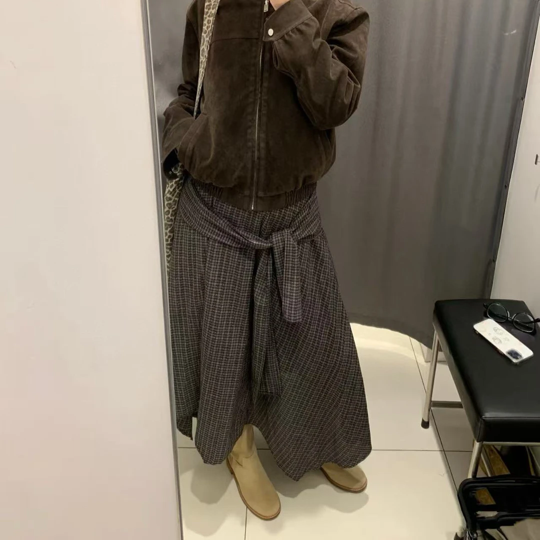 C/1282 韩系简约不规则高级感格子半身裙（裙长88-90）9-22