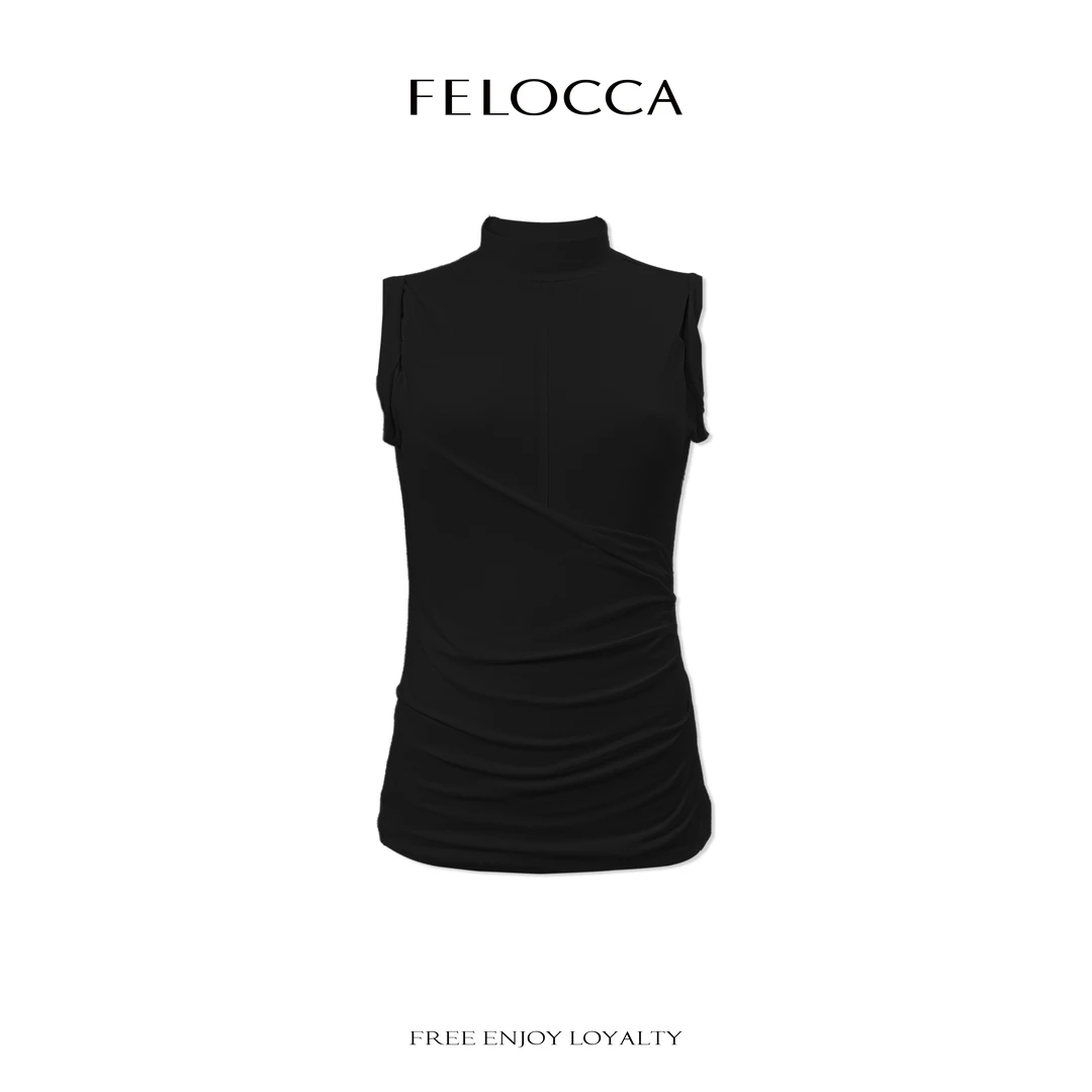 【FELOCCA】堆堆领结构无袖上衣不规则遮肉卷边褶皱上衣25SSY211