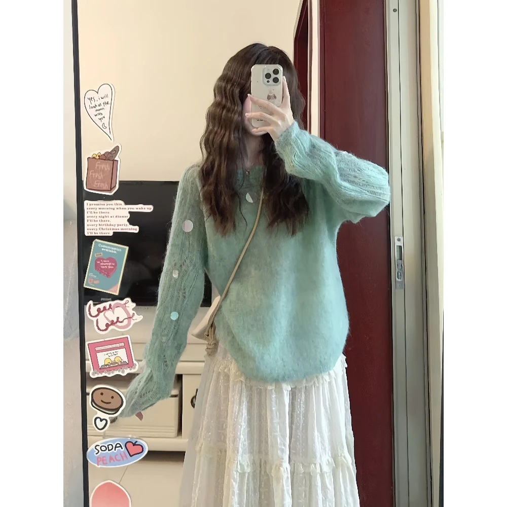 高级感韩系穿搭搭配一整套法式气质套装长袖针织衫女半身裙两件套