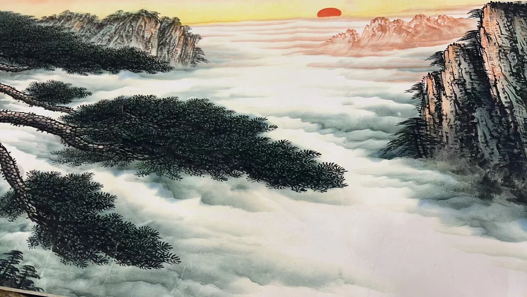 【精品复仿】横幅《迎客松》艺术微喷复刻装裱玄关装饰画