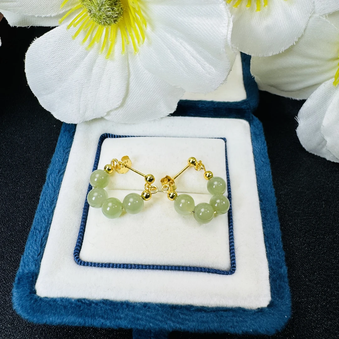 【睿泽赏宝】S925和田玉多珠耳钉多样性发一6mm E4364