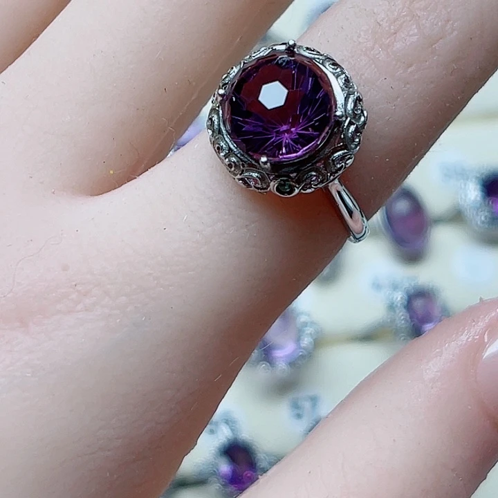 紫晶紫水晶戒指银S925镶嵌