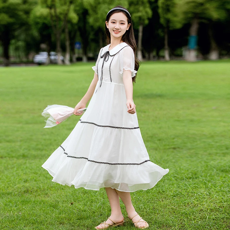 中大女童雪纺连衣裙2025新款时髦超仙女公主长裙子女孩沙滩裙夏季