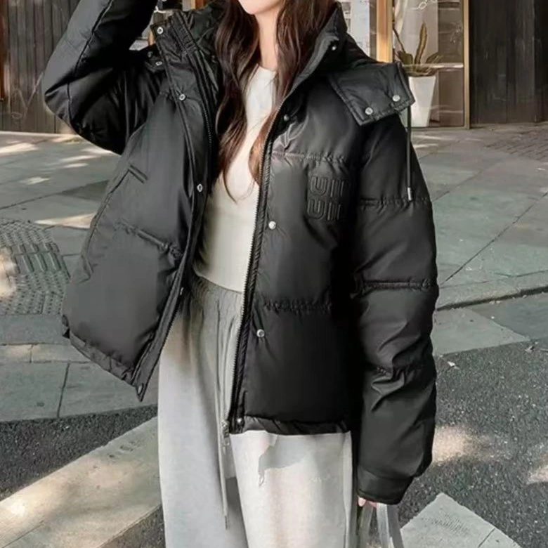 秋冬新款时尚短款连帽棉衣字母小个子面包服气质外套百搭05长52