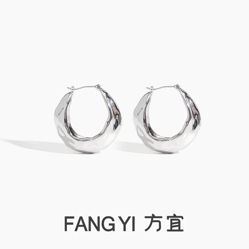 铜合金耳饰 FANG YI方宜圆舞曲时尚不规则纹理小众设计耳圈FY016