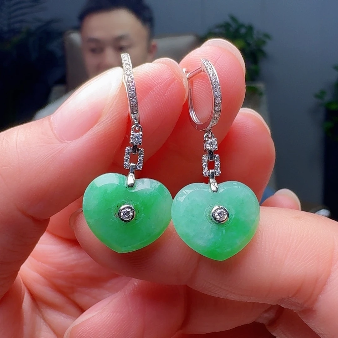 翡翠18K金镶嵌耳饰天然