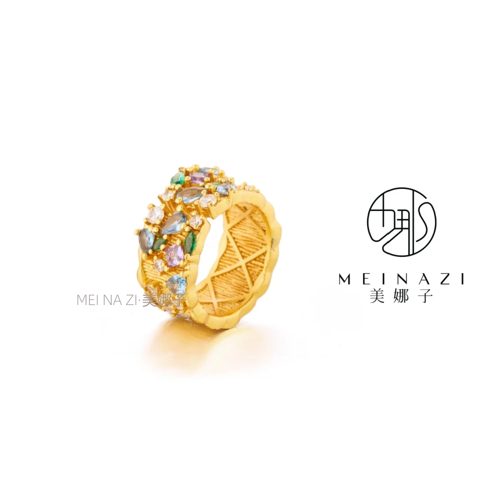 MEINA/新款蓝色点钻戒指 轻奢时尚百搭复古