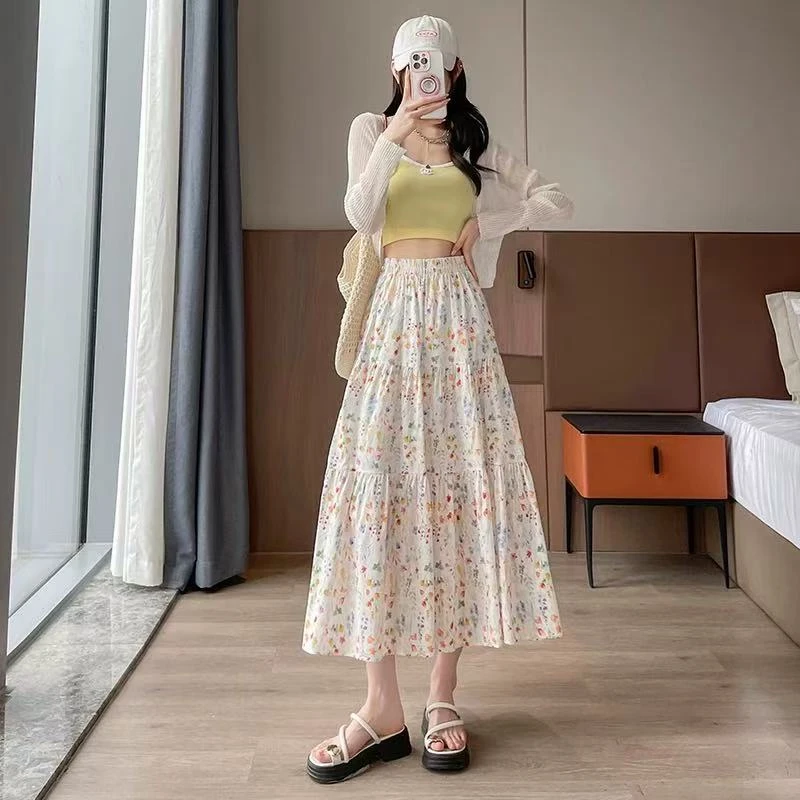 【两个裙长】温柔风彩色碎花半身女夏季高腰气质显瘦A字裙大摆长裙