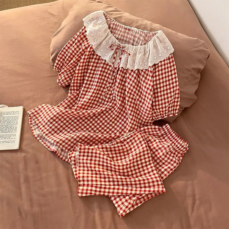 云朵棉睡衣女士娃娃领短袖短裤长裤三件套2025年夏季家居服可外穿