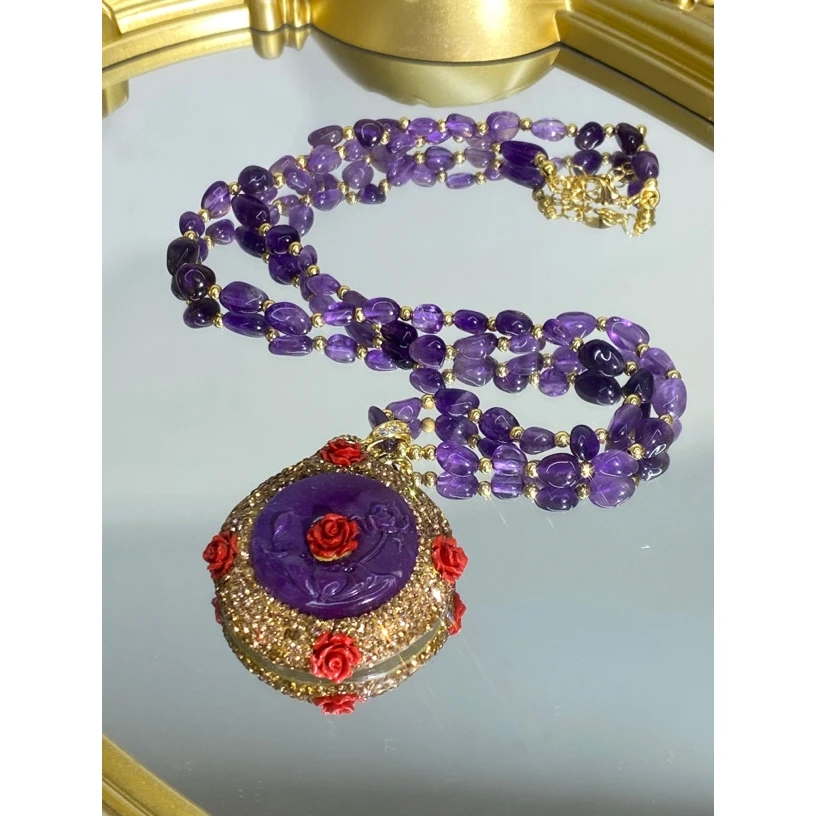 铜合金合成锆石项链 TTSD 紫色花时尚潮流百搭款毛衣链 1182