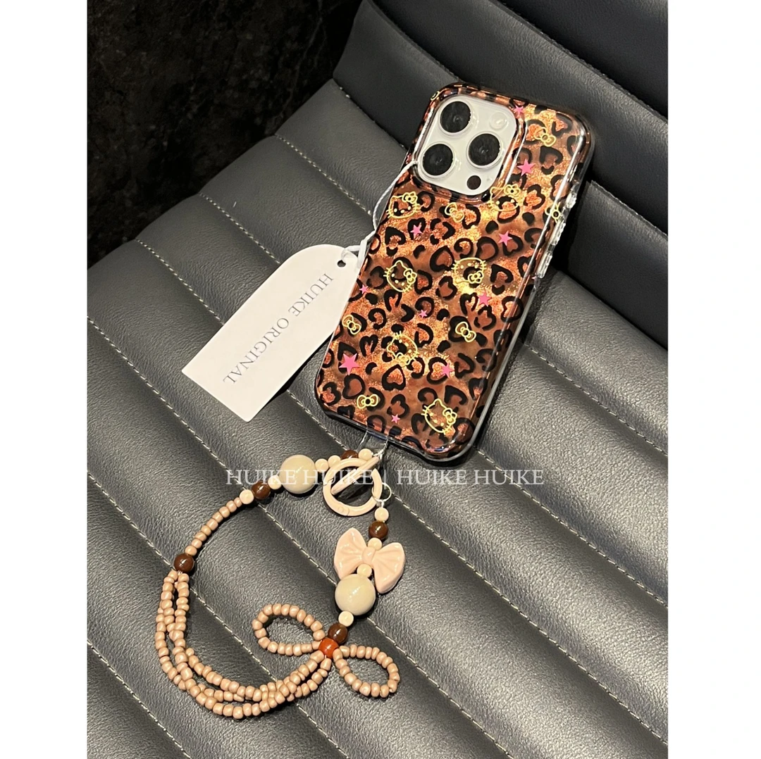 ins极光豹纹kitty适用17苹果16手机壳iphone15/14/12promax13手链