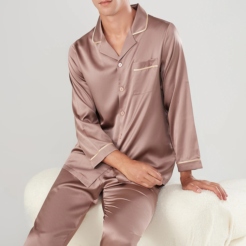 古茧男士高级感重磅真丝睡衣套装长短袖裤春夏有弹力桑蚕丝家居服