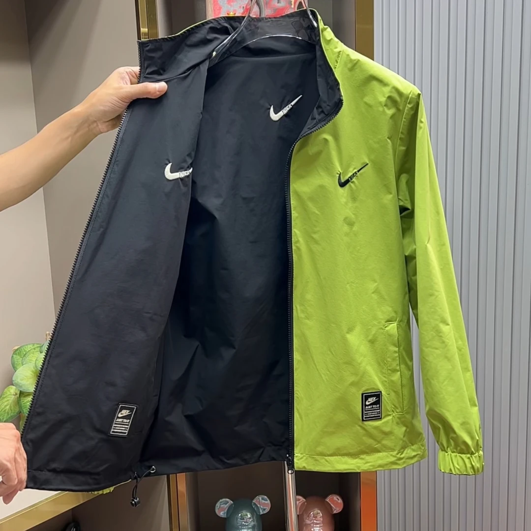 薄款立领双面穿刺绣秋季男减龄色块夹克冲锋衣男士时尚春季