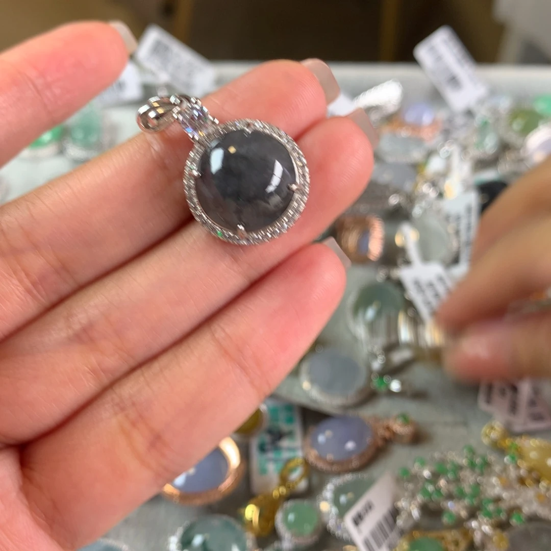 翡翠银S925镶嵌戒指吊坠