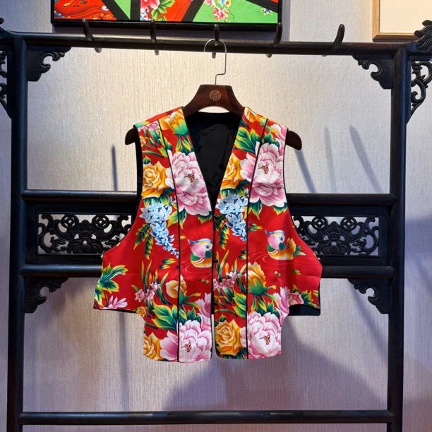 【一路绽放】新疆长绒棉百搭手作双面马甲复古民族风大花国风印花