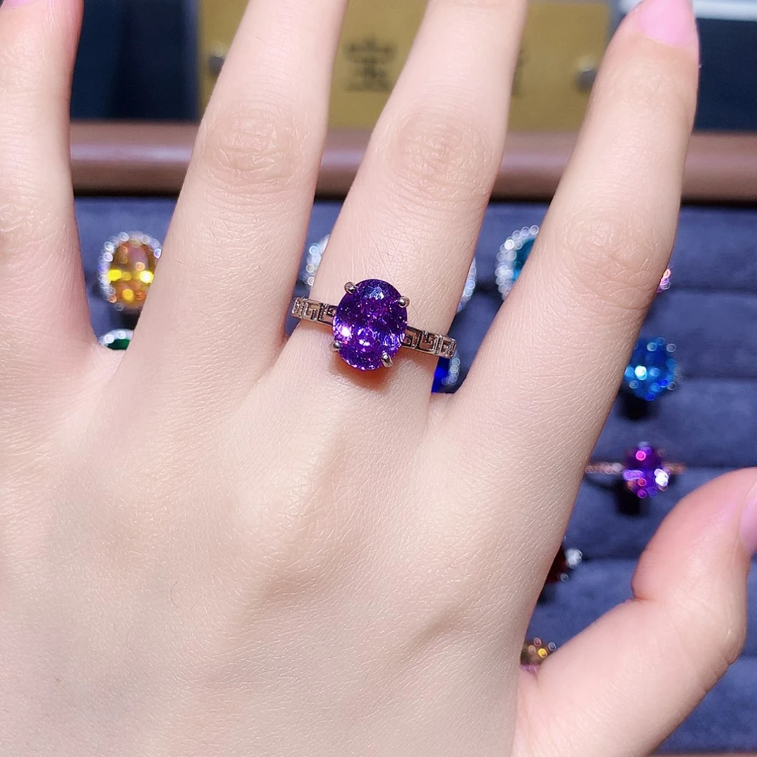 戒指银S925镶嵌紫色碧玺