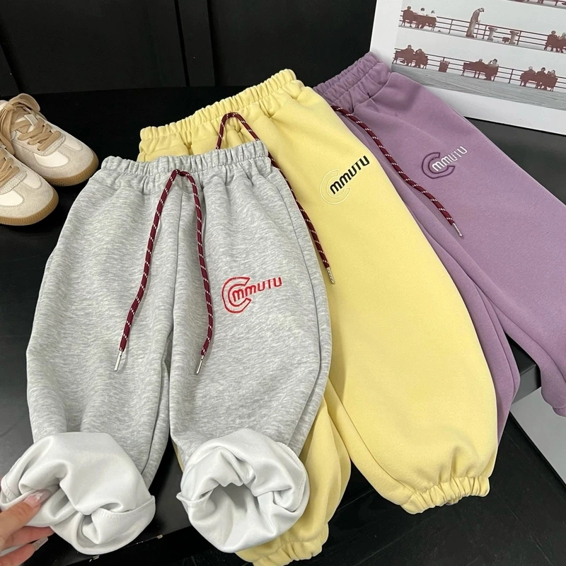 儿童春季刺绣抽绳束脚卫裤男女童潮流百搭休闲卫裤