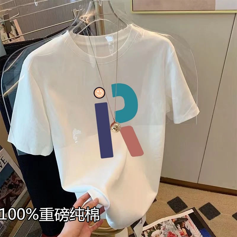 夏季纯棉短袖t恤女宽松大码圆领时尚印花体恤衫上衣新款情侣半袖