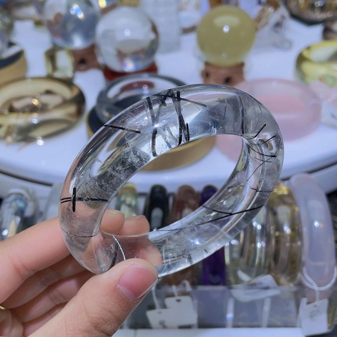 水晶手镯未镶嵌天然黑发晶手镯