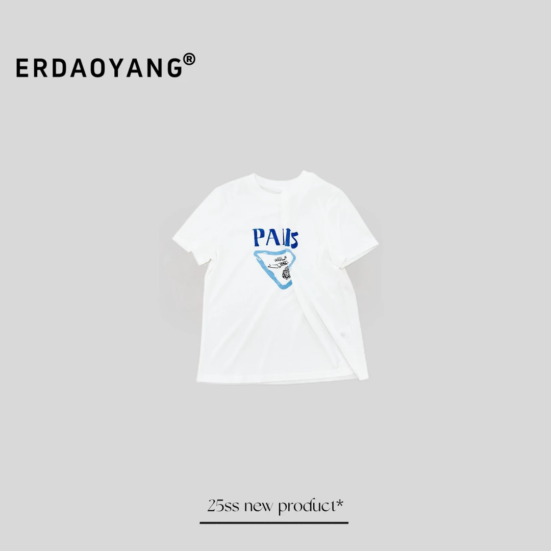 ERDAOYANG "塞纳旋律" 早春撞色字母休闲新款短袖DX1049