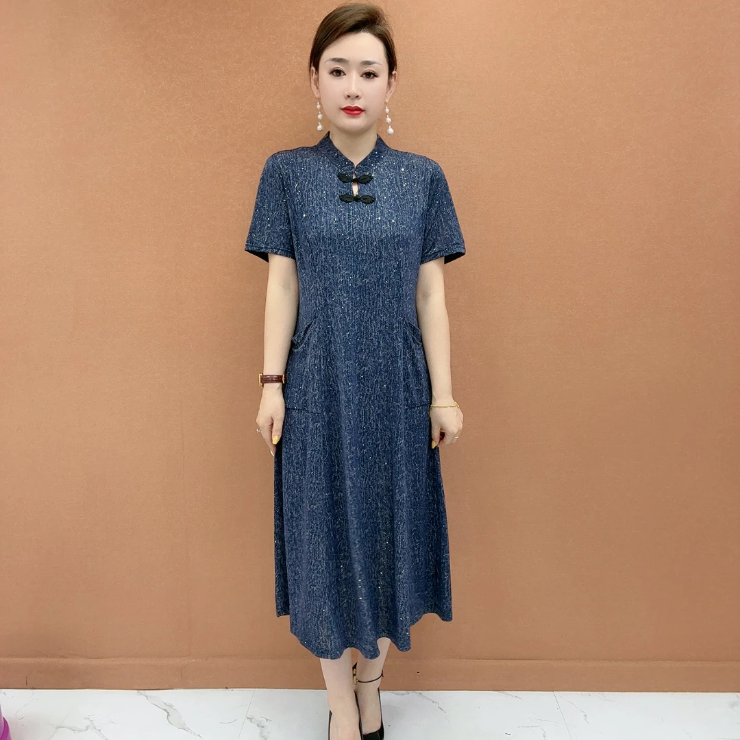 夏季纯色常规气质款新中式连衣裙中国风气质民族风