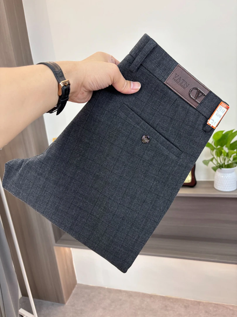 潮免烫色纺格子商务休闲裤修身秋冬男裤直筒痞帅男士时尚弹力9818