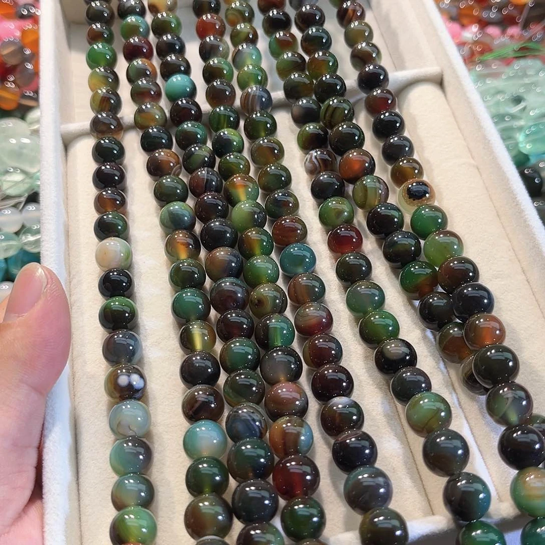 玛瑙/玉髓合金珠宝半成品孔雀玛瑙一条10mm