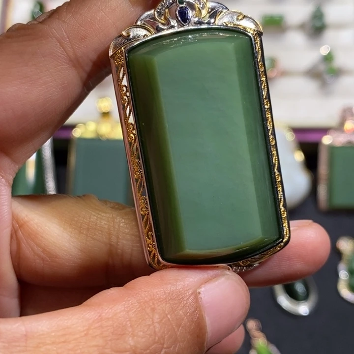 和田玉（碧玉）银S925镶嵌颈饰