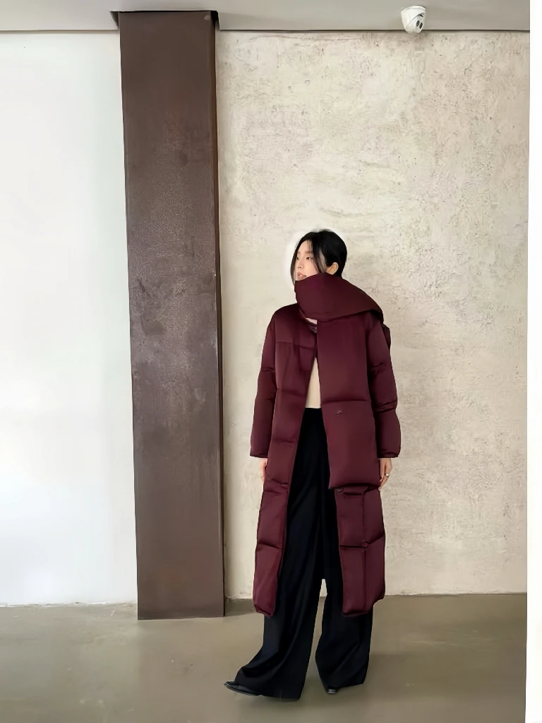 【围巾丝绒红羽绒】高级冬季必备保暖高级羽绒服